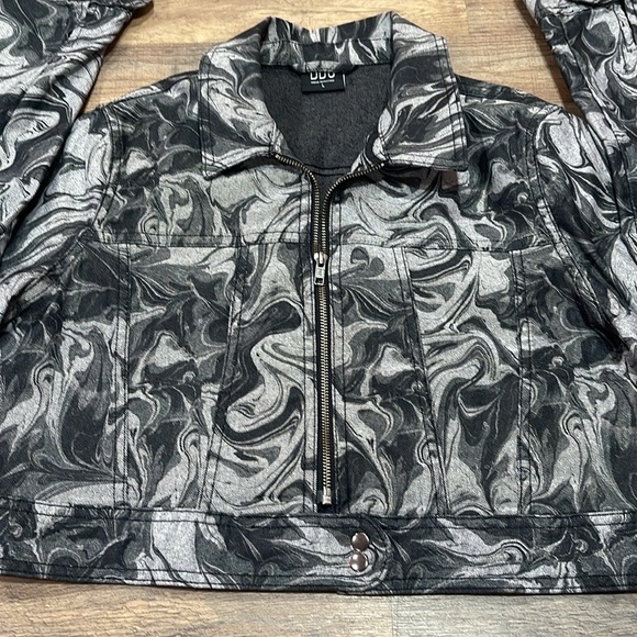 BDG Black and Gray Bomber Jacket with Modern Swirl Design - Picture 9 of 15